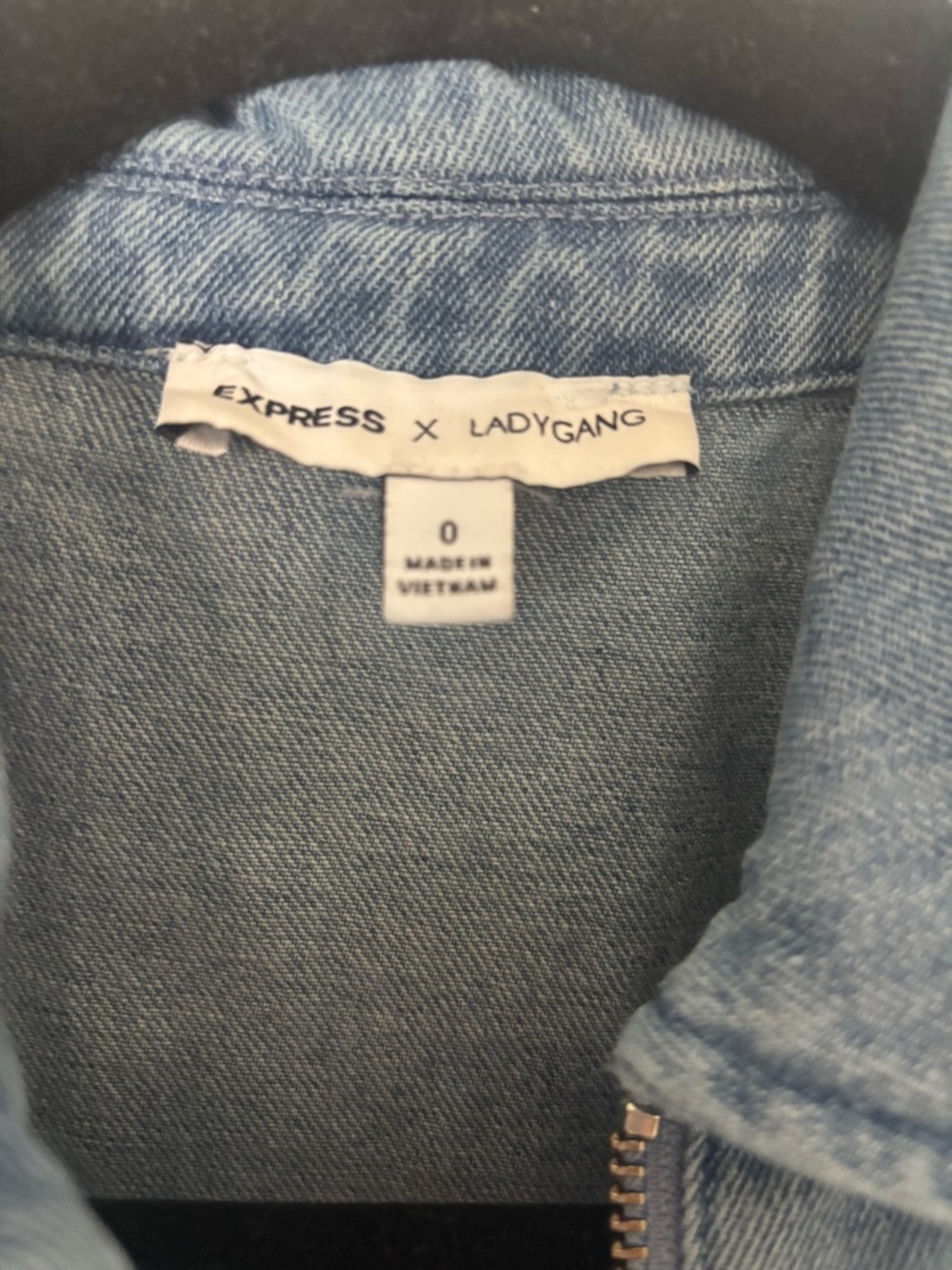 Express Light Blue Denim Jumpsuit with Zip - Picture 3 of 6